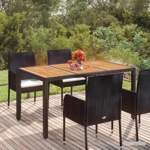 Table de jardin dessus en bois Noir 150x90x75 cm Rsine tresse