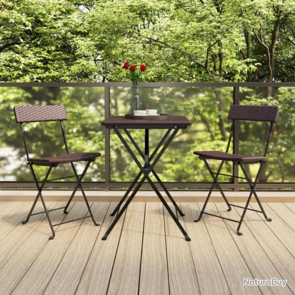 bistro pliable 3 pcs Marron Rsine tresse