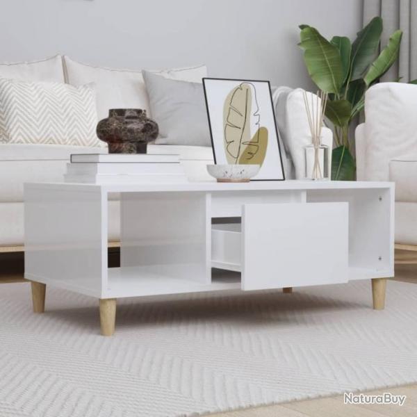 Table basse Blanc brillant 90x50x36,5 cm Bois d'ingnierie