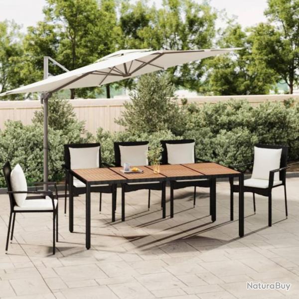 Table de jardin plateau en bois Noir Rsine tresse bois massif