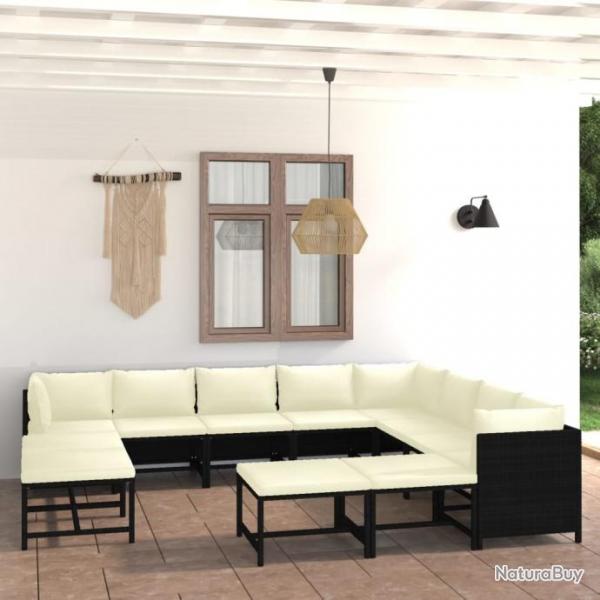 Salon de jardin 12 pcs avec coussins Rsine tresse Noir