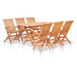 Mobilier à dîner d'extérieur pliable 7 pcs Bois solide de teck