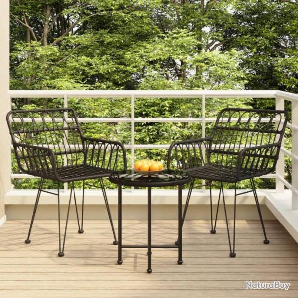 salle  manger de jardin 3 pcs Noir Rsine tresse