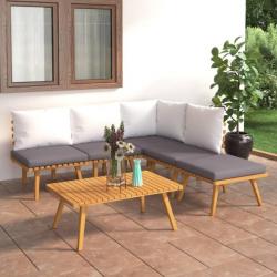 Salon de jardin 6 pcs avec coussins Bois d'acacia solide