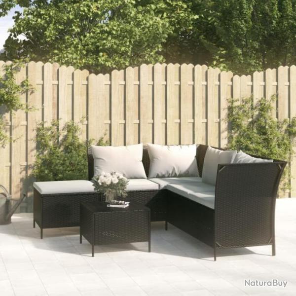 Salon de jardin 4 pcs avec coussins Noir Rsine tresse