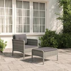 Salon de jardin 2 pcs avec coussins Gris Résine tressée