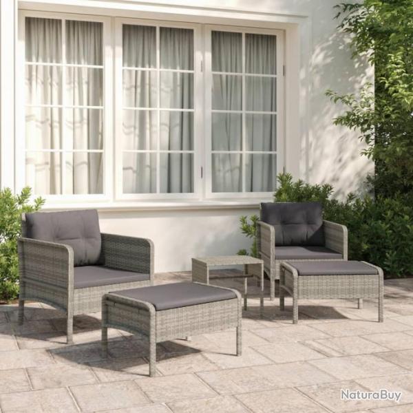 Salon de jardin 5 pcs avec coussins Gris Rsine tresse