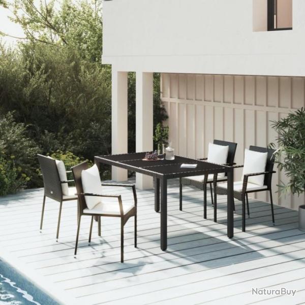 Mobilier  dner de jardin et coussins 5pcs Noir Rsine tresse