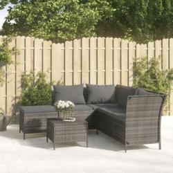 Salon de jardin 4 pcs avec coussins Gris Résine tressée