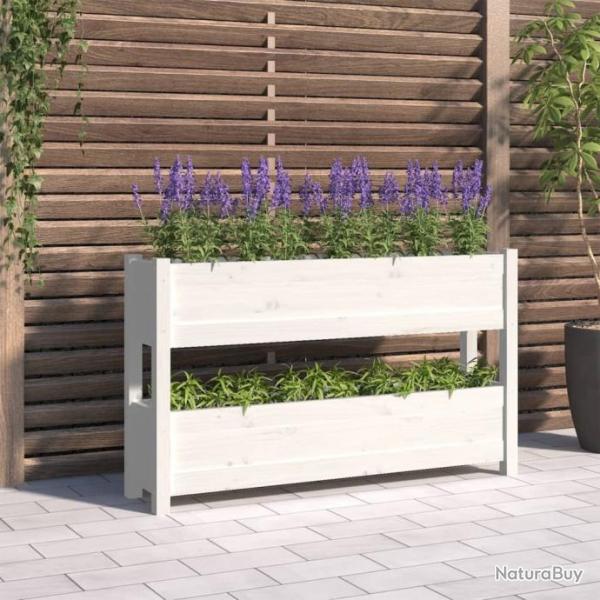 Jardinire Blanc 112x25x66 cm Bois massif de pin