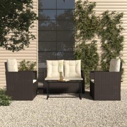 Mobilier d'extérieur 4 pcs avec coussins Résine tressée Noir