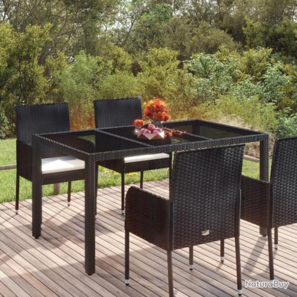 Table de jardin dessus en verre Noir 150x90x75cm Rsine tresse