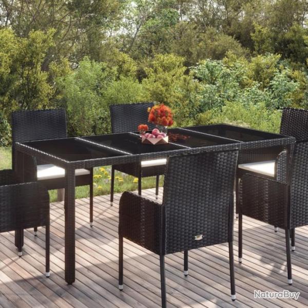 Table de jardin dessus en verre Noir 190x90x75cm Rsine tresse