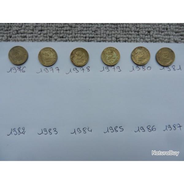 lot pices de monnaie de 5 centimes de 1976  1981