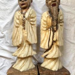 Couple de sculpture Chinoises mandarins en pierre dure