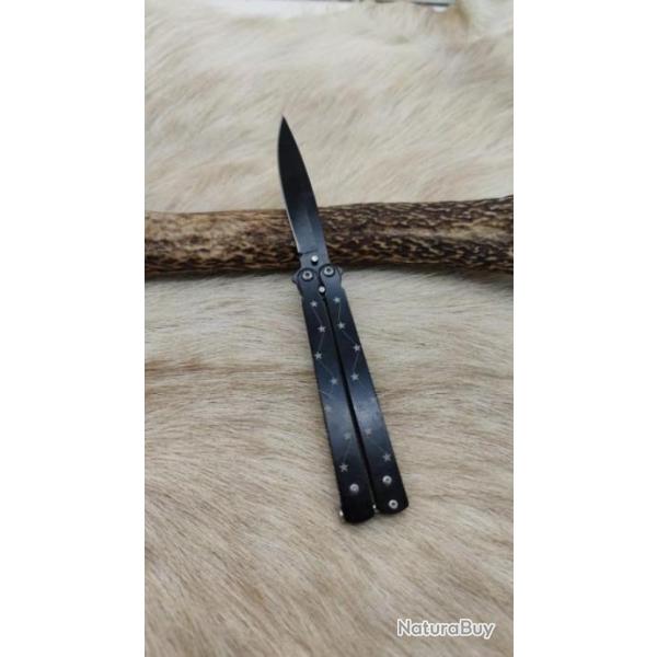 Couteau papillon noir avec toile lame noire ref p14