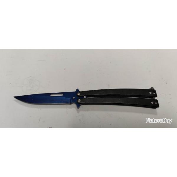 Couteau papillon noir lame bleu ref p20