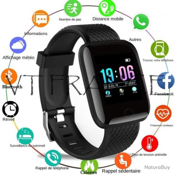 Montre Connectee Bluetooth Android iOs, Couleur: Noir