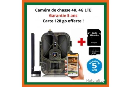 Garantie 5 ans - Caméra de chasse 4G LTE 30MP 4K + carte SD 128Go
