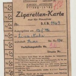 2e guerre Mondiale WW2 : Carte ration cigarettes Allemagne / Pologne: Ghetto Litzmannstadt