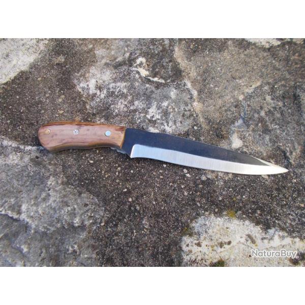 Le Garenne® Couteau artisanal acier XC75 18cm de lame bois de pommier étui kydex