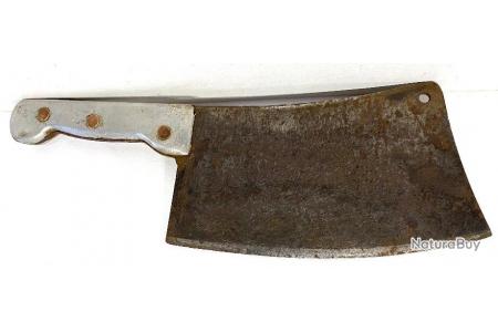 Ancien Couteau Hachoir Feuille en Inox De Boucher Cuisine