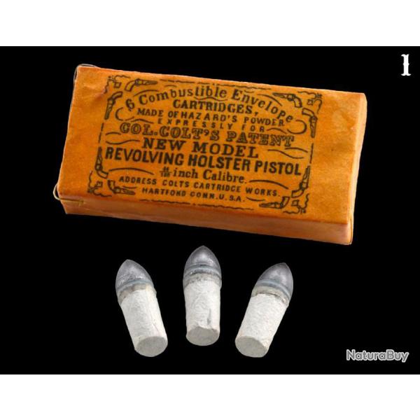 BOTE "SPLIT WOODEN BLOCK" COLT 6 CARTOUCHES COMBUSTIBLES FACTICES, CALIBRE .44 (REPRODUCTION)