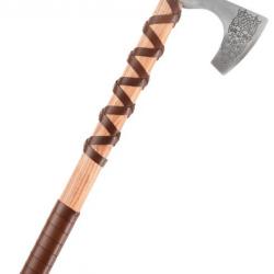 Hache viking en acier moulé, type C, avec gravure et gainage de cuir