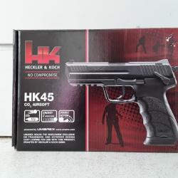 9617  PISTOLET AIRSOFT HECKLER & KOCH HK45  CO2 2 JOULES  DOUBLE ACTION 6MM NEUF