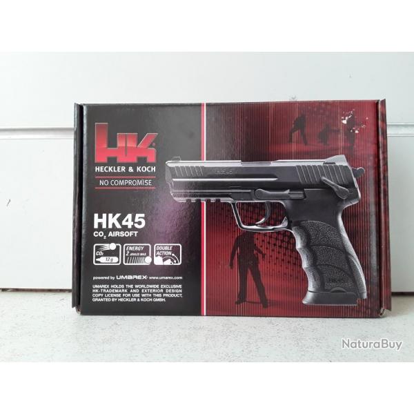 9617  PISTOLET AIRSOFT HECKLER & KOCH HK45  CO2 2 JOULES  DOUBLE ACTION 6MM NEUF