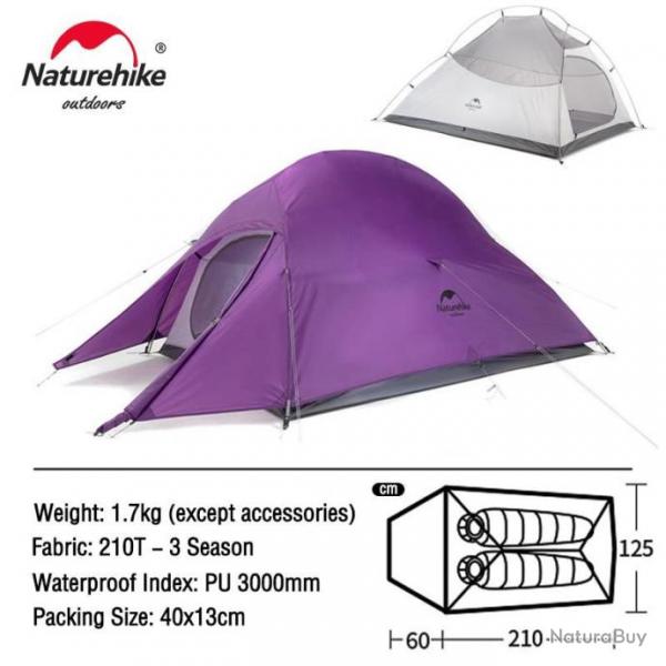 Tente de Camping Impermable Ultra Lgre 2 Personnes Facile Pratique 3 saisons Haute Qualit Violet
