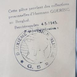 Gravure de la collection d'Hermann GOERING Capturée par la 2 DB au Berghof 4 mai 1945