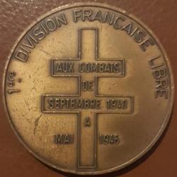Rare Médaille bronze 1ère Division Francaise Libre