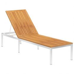 Chaise longue Bois d'acacia solide et acier inoxydable