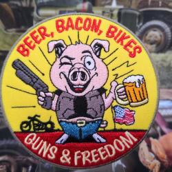 Patch brodé BEER , BACON , BIKES , GUNS FREEDOM ( 90 mm )