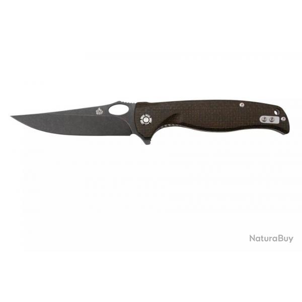 Couteau QSP Gavial Dark Brown Manche Micarta Lame Acier D2 Black IKBS Linerlock Clip QS126D2