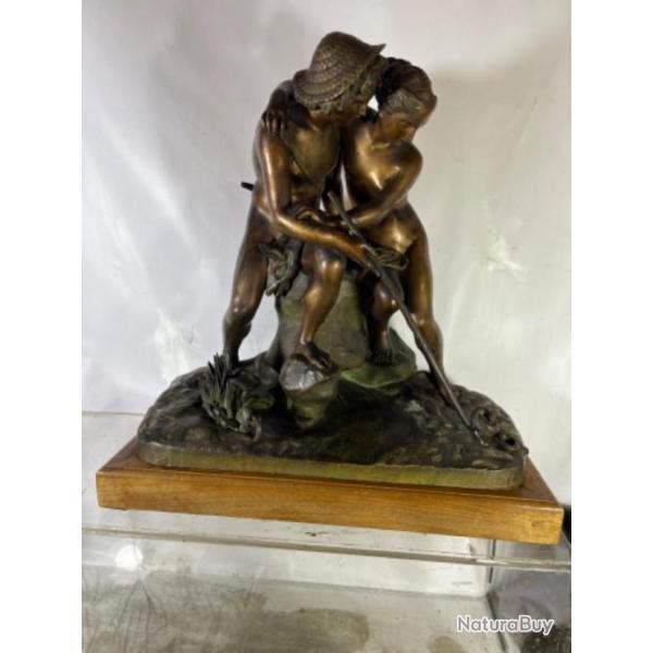 Daphnis et Chloe couple au serpent sculpture en bronze par :   pjr Gayrard