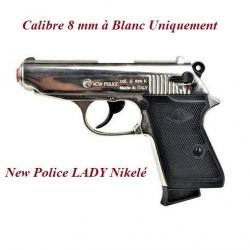 Pistolet new police lady nikelé Cal. 8mm à blanc uniquement