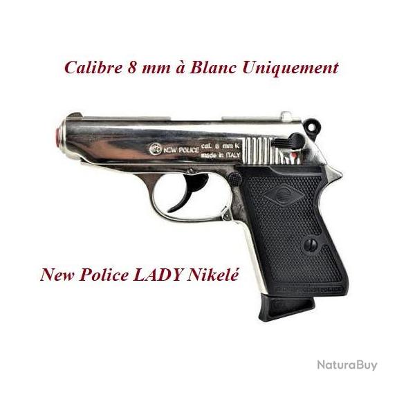 Pistolet new police lady nikel Cal. 8mm  blanc uniquement