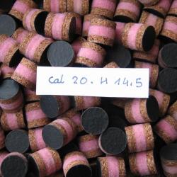 Bourres  liège  feutre  rose  liège  1ère  qualité  calibre  20  hauteur  14,5 mm