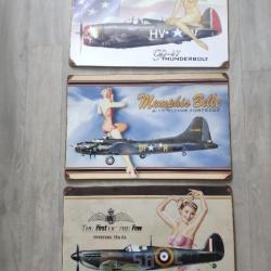 Plaques  en tole avions de légende - P47 - Spitfire - B17 et pins up