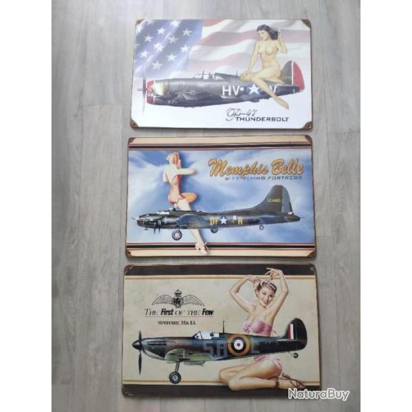 Plaques  en tole avions de lgende - P47 - Spitfire - B17 et pins up