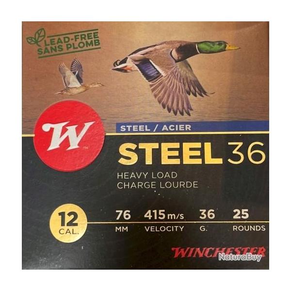 Cartouches de chasse Winchester Steel 36g 12/76 haute performance par 75