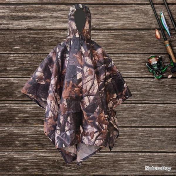 Cape de Camouflage tactique impermable Portable Poncho de chasse avec sac de rangement Leaf