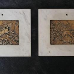 Barry plaque de bronze gravé décor chasse