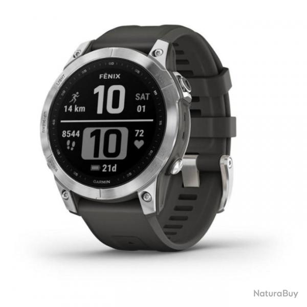 Montre GPS Garmin Fenix 7 Silver bracelet gris - Noir
