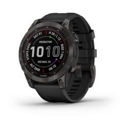 Montre GPS Garmin Fenix 7X Sapphire Solar titane noir DLC - Bracelet noir - Noir