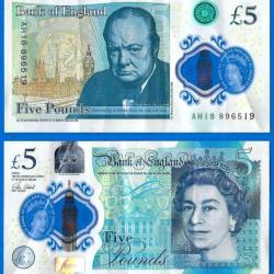 Royaume Uni 5 Pounds 2017 Billet Polymere Pound Angleterre Reine Elizabeth 2 Signature Cleland