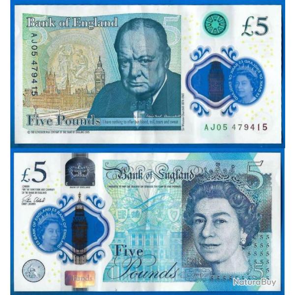Royaume Uni 5 Pounds 2017 Billet Polymere Pound Reine Elizabeth 2 Signature Cleland Serie AJ