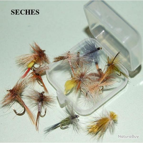 LOT DE 15 MOUCHES SECHES ASSORTIES SUR HAMECON DE 16